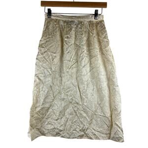 Vintage Argenti Champagne 100% Silk Midi Skirt Jacquard Roses Womens 6/24“ Ivory